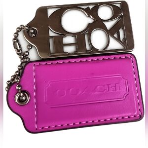 Coach Legacy Hangtag Set. Large Metal & Large Leather Raspberry And Lime